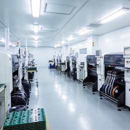 Modern LED panel SMT automated production line with high-speed pick-and-place machines in clean factory