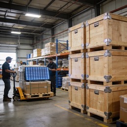 LED panel orders packed in reinforced flight cases ready for global shipping in warehouse